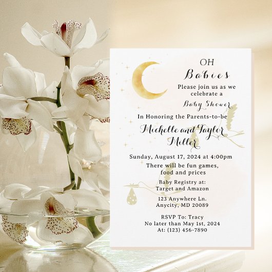 Oh Baby's Neutral Twins Baby shower Invitation Kaart