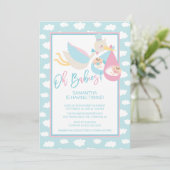 Oh baby's! Ooievaar tweeling Baby shower Invitatio Kaart (Staand voorkant)