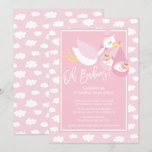 Oh baby's! Ooievaar tweeling Meisjes Baby shower I Kaart