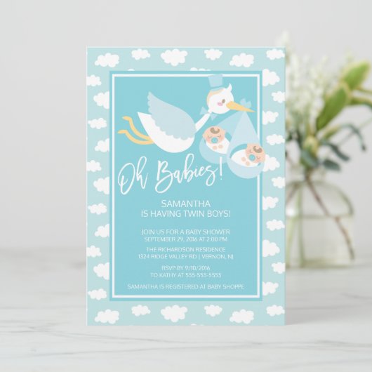 Oh baby's! Ooievaar tweelingjongens Baby shower Ui Kaart (Staand voorkant)