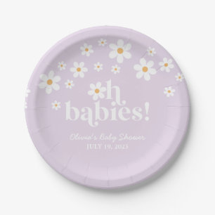 Oh Baby's! Paarse Madeliefjes Baby Shower Papieren Bordje