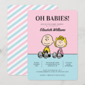 Oh baby's! Peanuts Twins Baby shower Invitation Kaart (Voorkant / Achterkant)