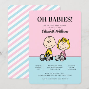 Oh baby's! Peanuts Twins Baby shower Invitation Kaart