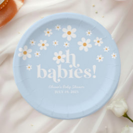Oh baby's! Retro Daisy blauw boho Baby shower Papieren Bordje