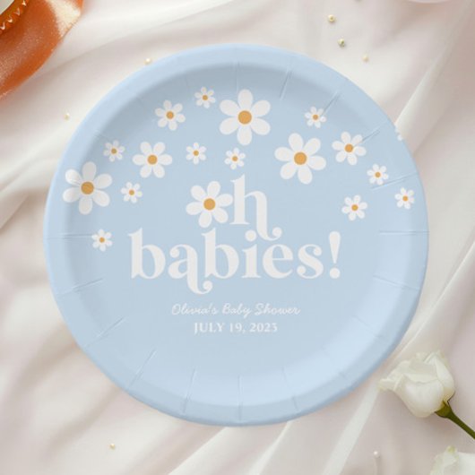 Oh baby's! Retro Daisy blauw boho Baby shower Papieren Bordje
