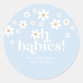 Oh baby's! Retro Daisy blauw boho Baby shower Ronde Sticker