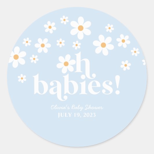 Oh baby's! Retro Daisy blauw boho Baby shower Ronde Sticker (Voorkant)