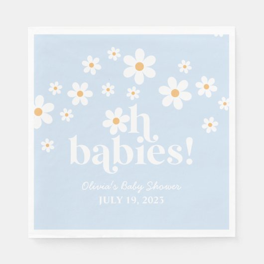 Oh baby's! Retro Daisy blauw boho Baby shower Servet (Voorkant)