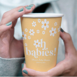 Oh Baby's Retro Daisy geel Baby shower Papieren Bekers