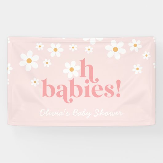 Oh baby's! Retro Daisy Roze Baby shower Banner (Horizontaal)