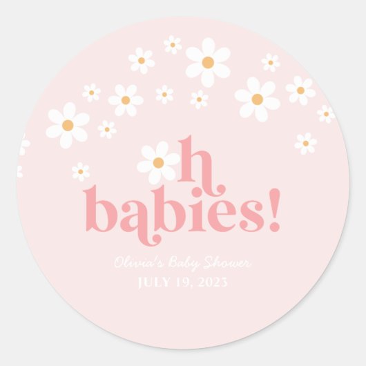 oh baby's Retro Daisy Roze Baby shower Ronde Sticker (Voorkant)