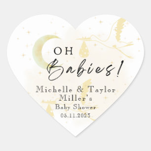 Oh baby's! Stickers: Charmante Stork Twins Neutral Hart Sticker