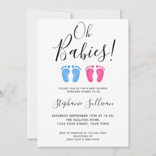 Oh baby's tweeling jongen en meisje Baby shower Kaart (Voorkant)