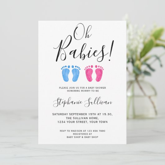 Oh baby's tweeling jongen en meisje Baby shower Kaart (Staand voorkant)