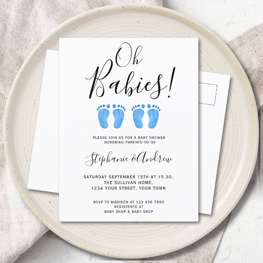 Oh Baby's Twin Boys Couples Baby shower Aankondigingskaart