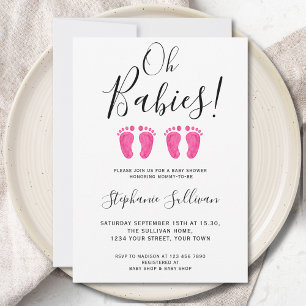Oh Baby's Twin Girls Baby shower Kaart