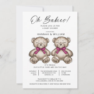 Oh Baby's Twins Waterverf Beren Baby shower Kaart