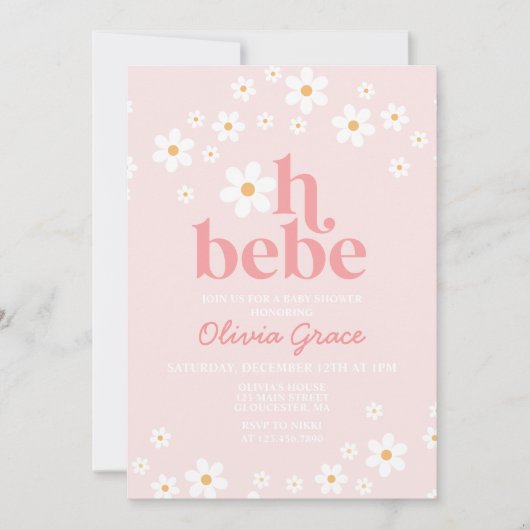 Oh Bebe Daisy Roze Retro Baby shower Kaart (Voorkant)