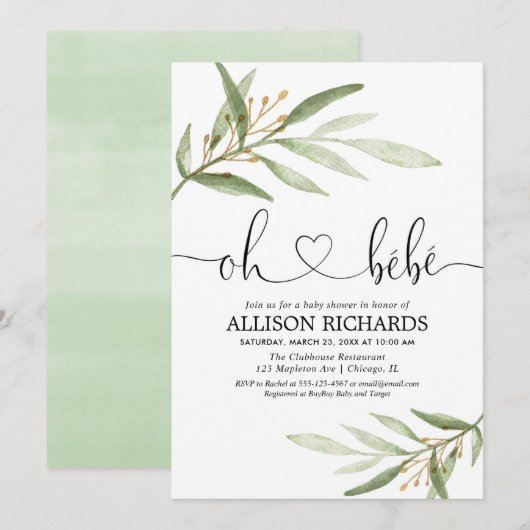 Oh bebe Frans groen goud gender neutraal douche Kaart (Voorkant / Achterkant)