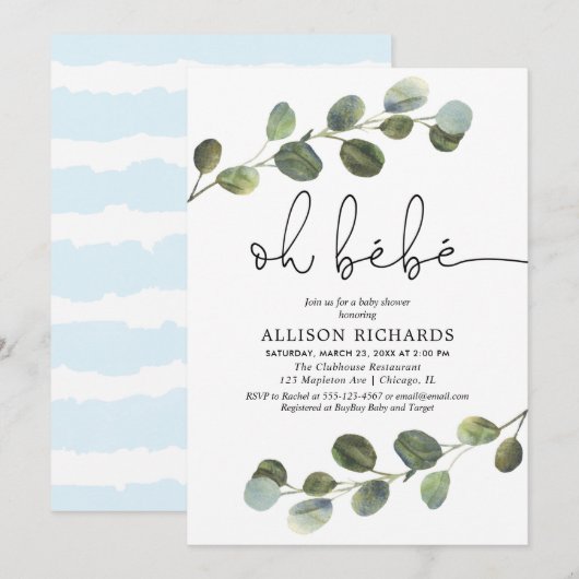 Oh bebe Frans thema blauw zwart wit jongen baby Kaart (Voorkant / Achterkant)