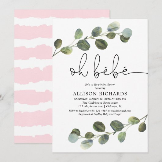 Oh bebe Frans thema roze zwart wit meisje baby Kaart (Voorkant / Achterkant)