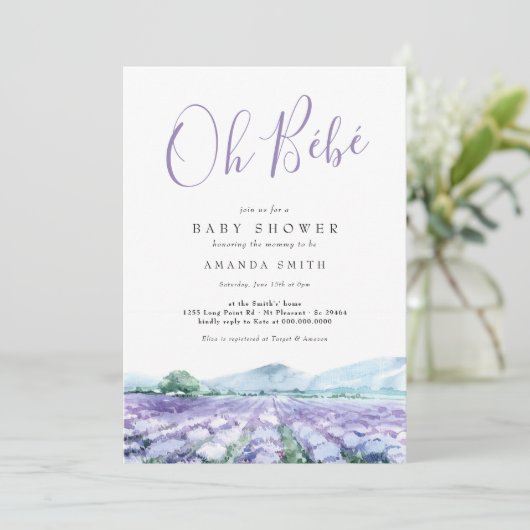 Oh Bebe French Lavender Baby shower Kaart (Staand voorkant)