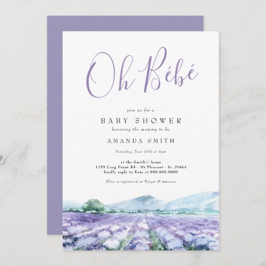 Oh Bebe French Lavender Baby shower Kaart (Voorkant / Achterkant)