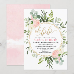Oh Bebe roze gouden Franse bloemenmeisje baby show Kaart