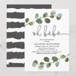 Oh bebe zwart wit groen frans baby shower kaart