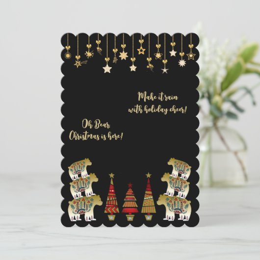 Oh Beer Kerstmis hier is mousserende gouden pine b Feestdagenkaart (Staand voorkant)