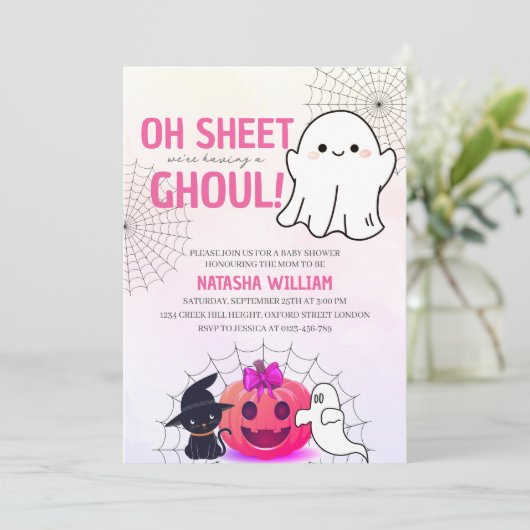 Oh Blad Het is een Ghoul Baby shower Uitnodiging (Staand voorkant)