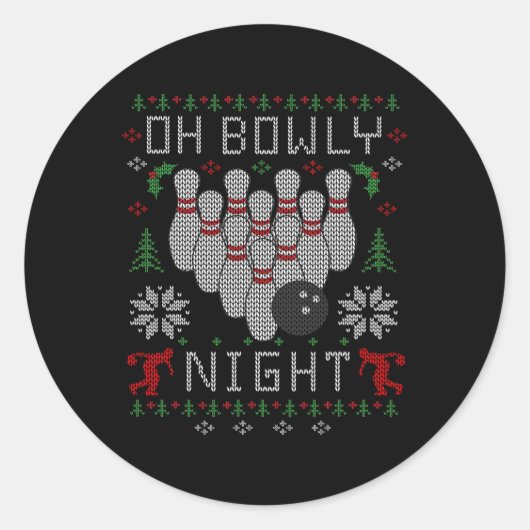 Oh Bowly Night Bowling Ugly KerstSweater Part Ronde Sticker (Voorkant)