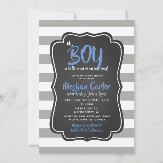 Oh Boy a Little Man Baby shower Blue Invitations Kaart (Voorkant)