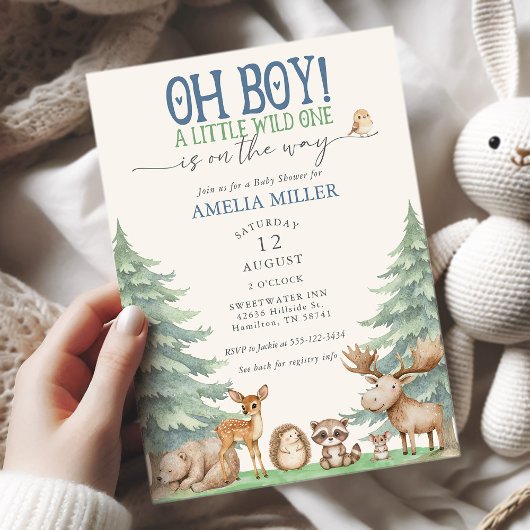 Oh Boy A Little Wild One Forest Animal Baby Shower Kaart