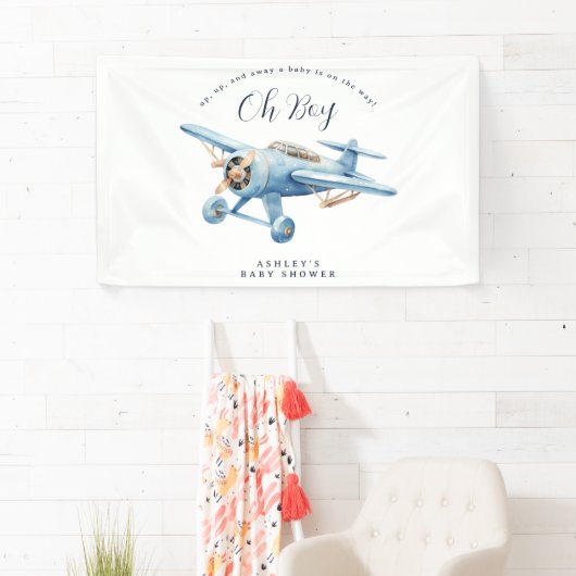Oh Boy! Adventure Awaits Airplane Boy Baby Shower Spandoek (Insitu)