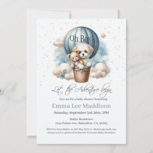 Oh Boy Adventure Baby shower Puppy Hete Luchtballo Kaart (Voorkant)