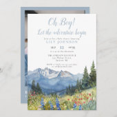 Oh Boy Adventure Begin Photo QR Code Baby Shower Kaart (Voorkant / Achterkant)