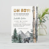 Oh Boy Adventure Begin | Woodland Beer Baby shower Kaart (Staand voorkant)