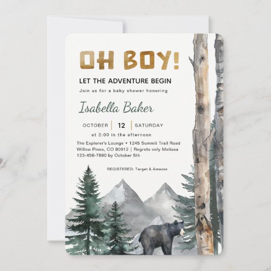 Oh Boy Adventure Begin | Woodland Beer Baby shower Kaart (Voorkant)