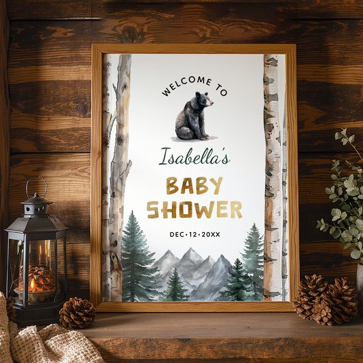 Oh Boy Adventure Begin | Woodland Beer Baby shower Poster