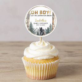 Oh Boy Adventure Begin | Woodland Beer Baby shower Ronde Sticker