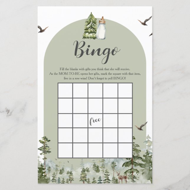 Oh Boy Adventure Pine Forest Baby shower Bingo (Voorkant)