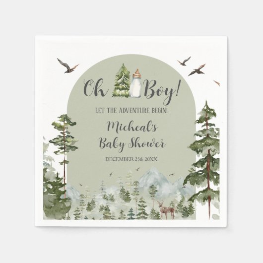 Oh Boy Adventure Pine Forest Baby shower Papier Servet (Voorkant)