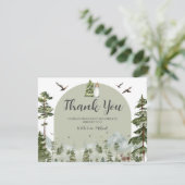 Oh Boy Adventure Pine Forest Christmas Baby shower Bedankkaart (Staand voorkant)
