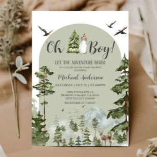Oh Boy Adventure Pine Forest Christmas Baby shower Kaart