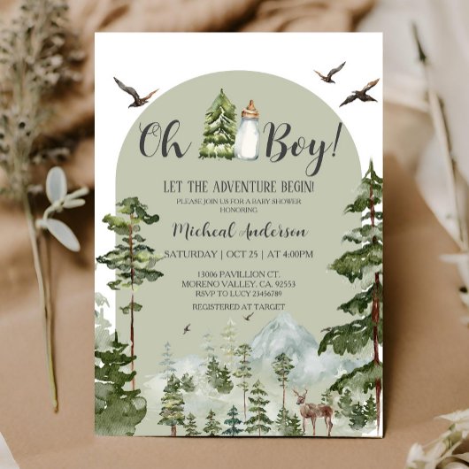 Oh Boy Adventure Pine Forest Christmas Baby shower Kaart