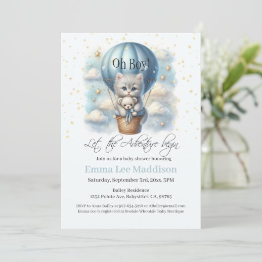 Oh Boy Adventure wacht op kitten in heteluchtballo Kaart (Staand voorkant)