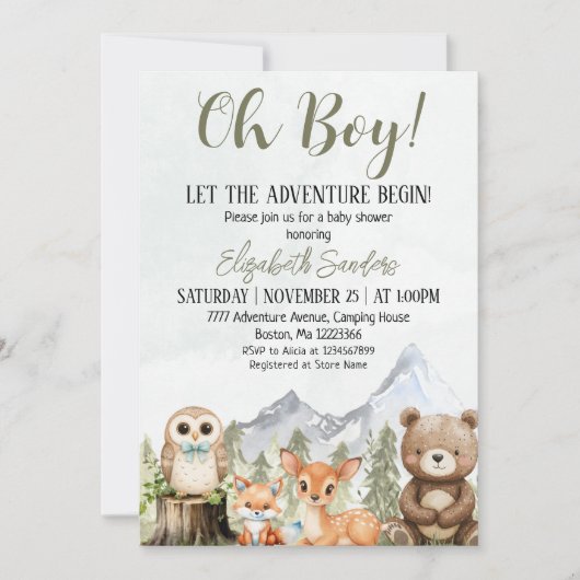  Oh Boy Adventure Woodland Animals Baby Shower Kaart (Voorkant)