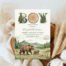 Oh Boy Adventure Woodland Bear Baby Shower Kaart