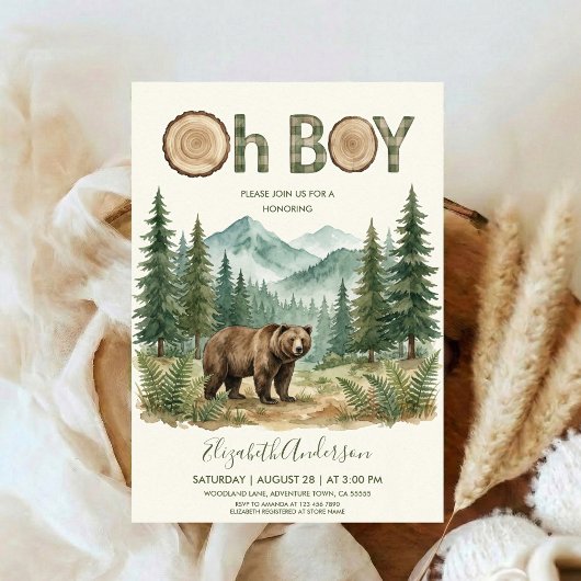 Oh Boy Adventure Woodland Bear Baby Shower Kaart